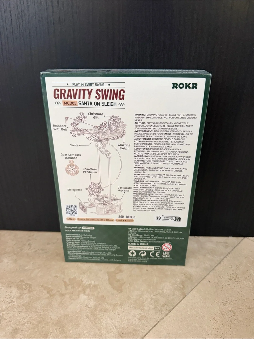 Gravity Swing Santa on Sleigh Kids DIY Wooden Toy - Red/Green